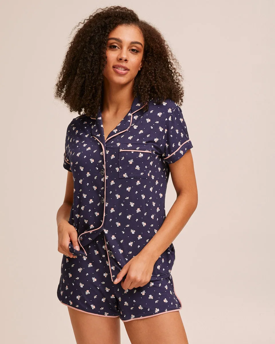 Short Sleeve Bamboo Button Nursing Pyjamas - Navy