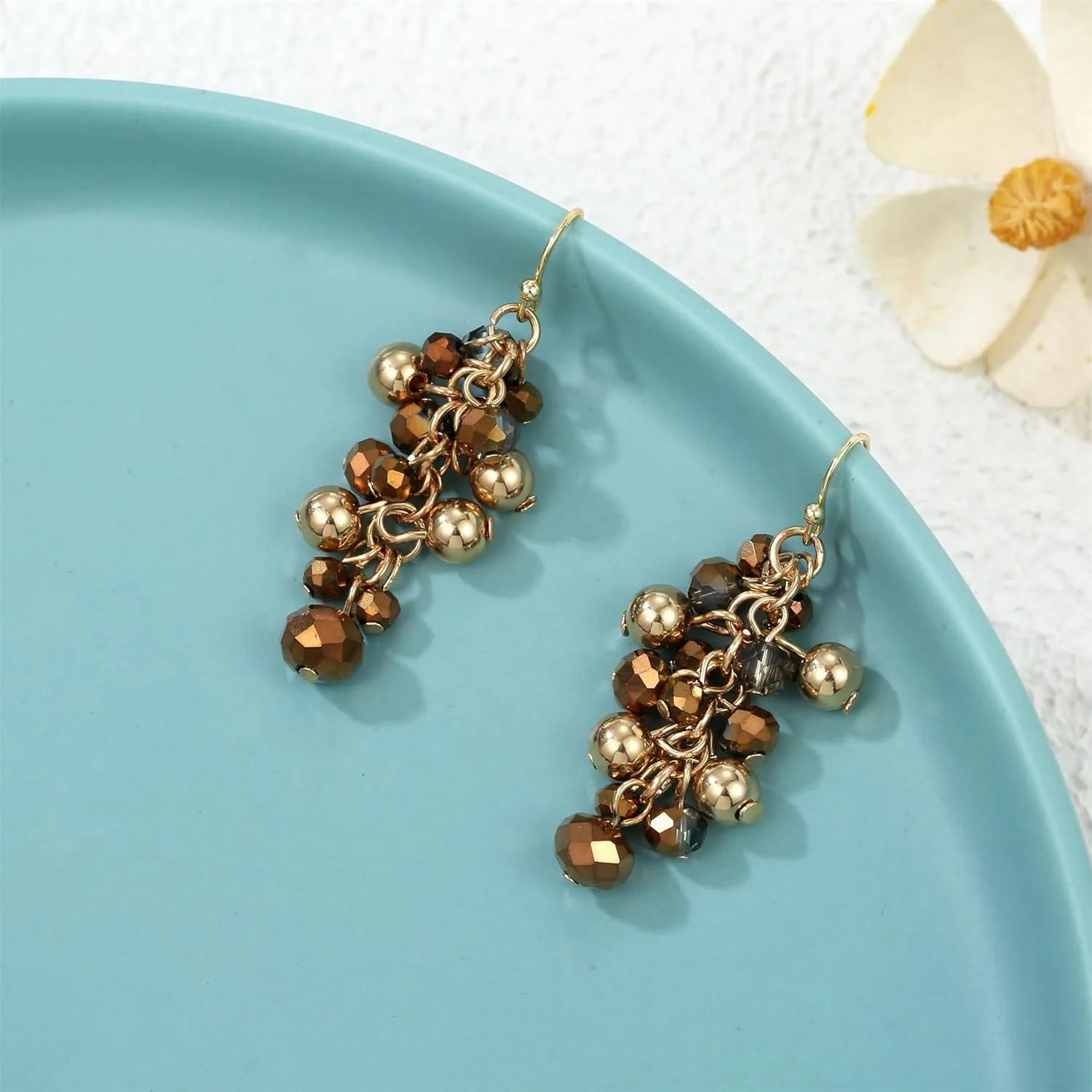 Sparkly Crystal Beads Dangle Earrings for Women Cute Handmade Boho Cluster Drop Earrings