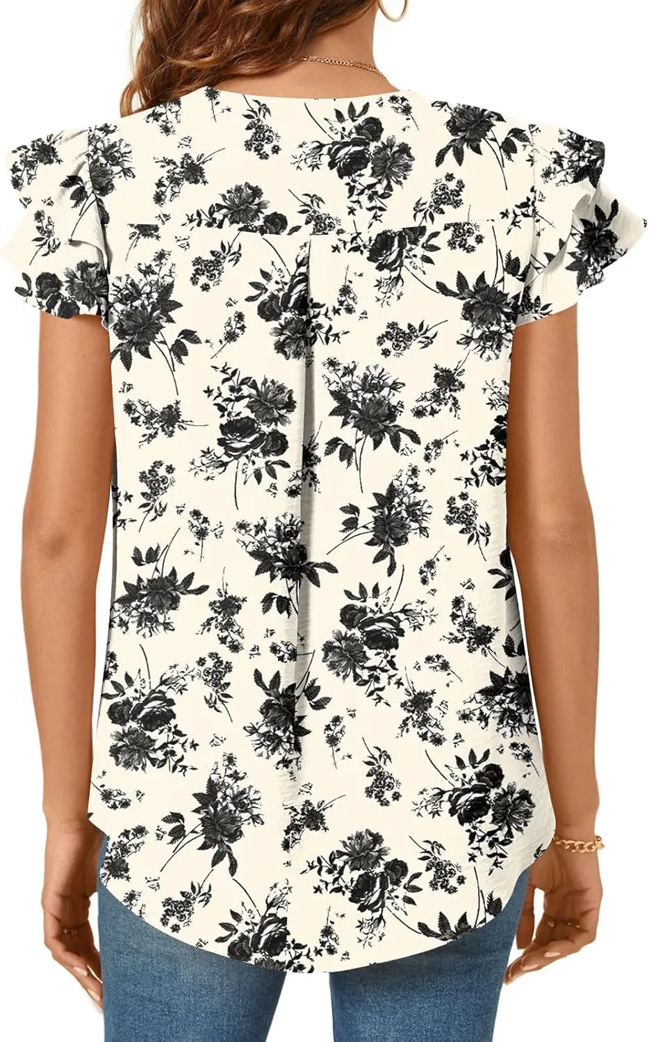TAOHUADAO Womens Summer Casual Tops Double Layered Short Sleeve T-Shirts V Neck Business Dressy Blouse
