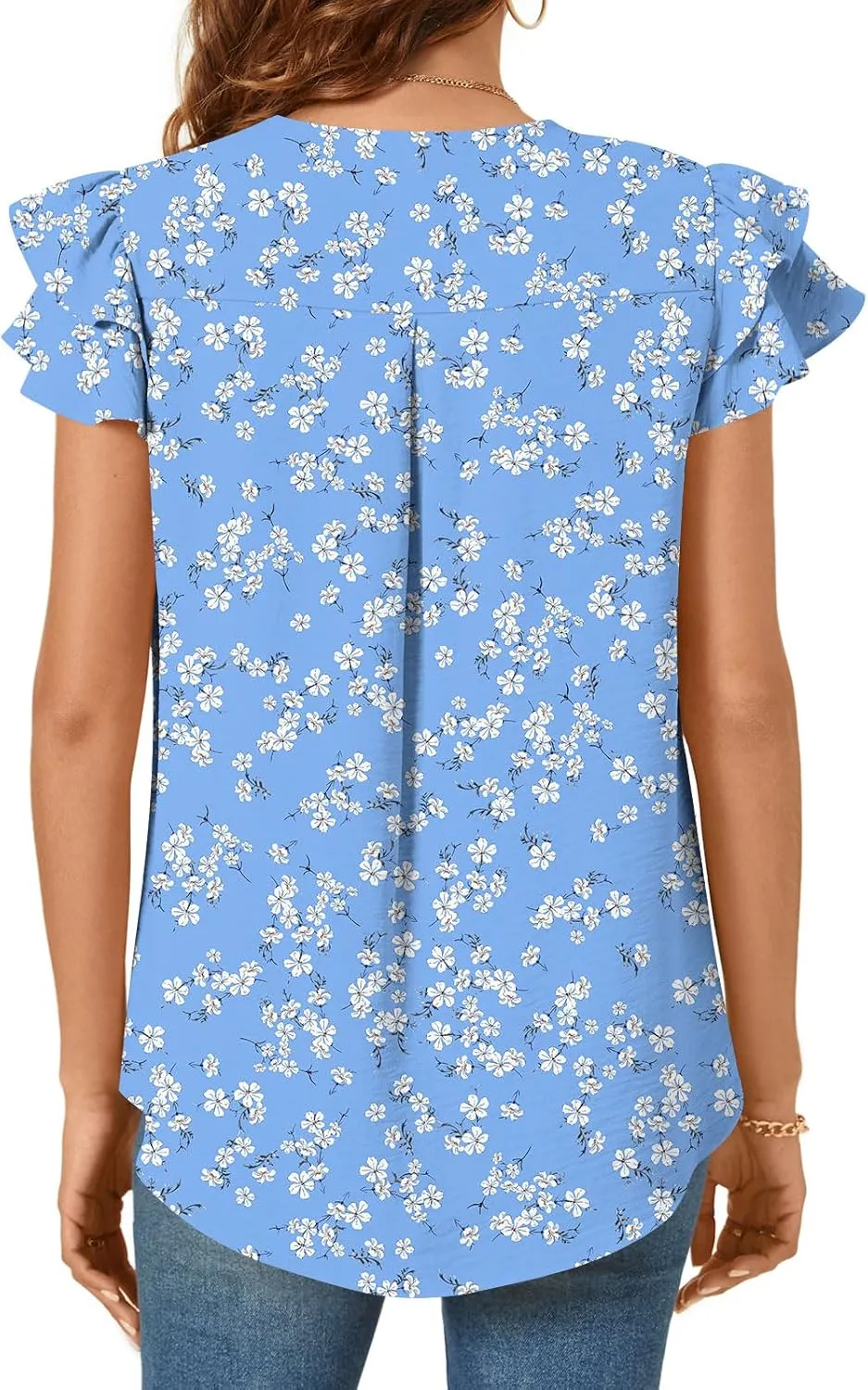 TAOHUADAO Womens Summer Casual Tops Double Layered Short Sleeve T-Shirts V Neck Business Dressy Blouse