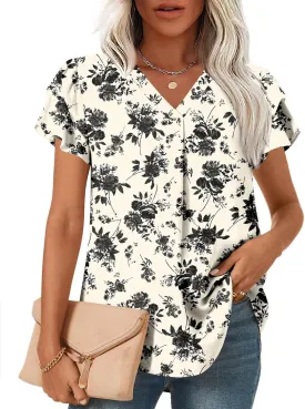 TAOHUADAO Womens Summer Casual Tops Double Layered Short Sleeve T-Shirts V Neck Business Dressy Blouse