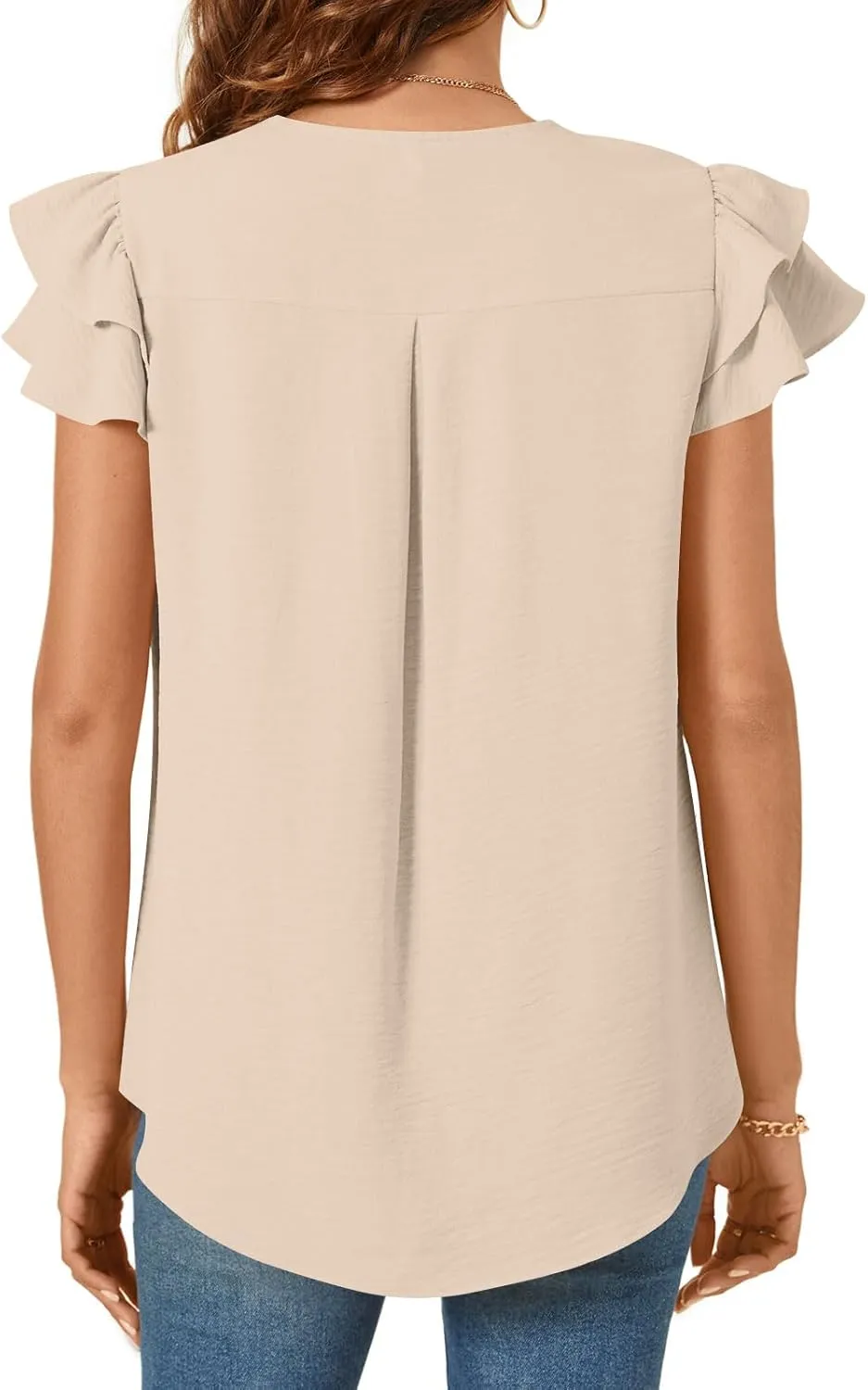 TAOHUADAO Womens Summer Casual Tops Double Layered Short Sleeve T-Shirts V Neck Business Dressy Blouse