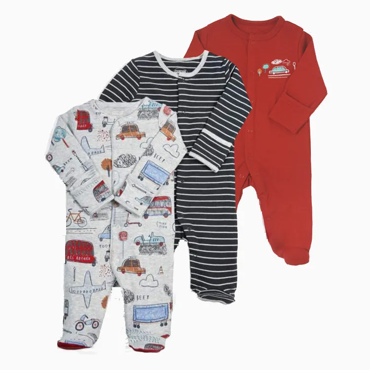 Toddlers and Baby Boys' Snug-Fit Footed Cotton Pajamas, Pack of 3