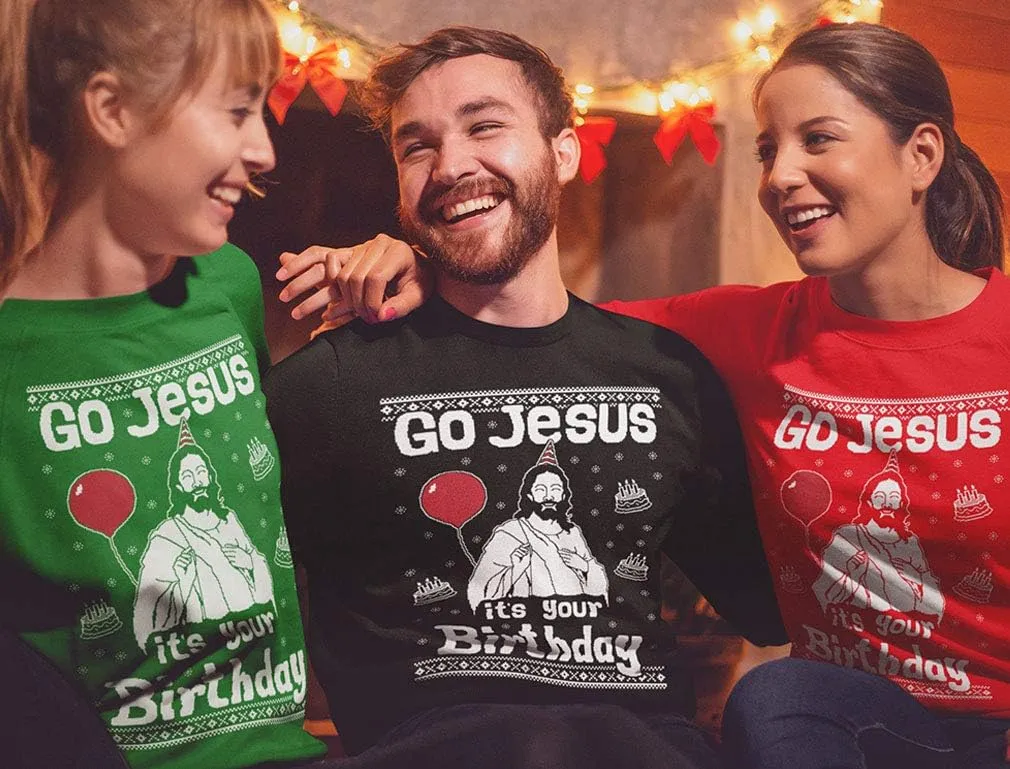 Tstars Jesus Birthday Funny Holiday Xmas Long Sleeve Sweatshirt for Men Women Ugly Christmas Sweater Style