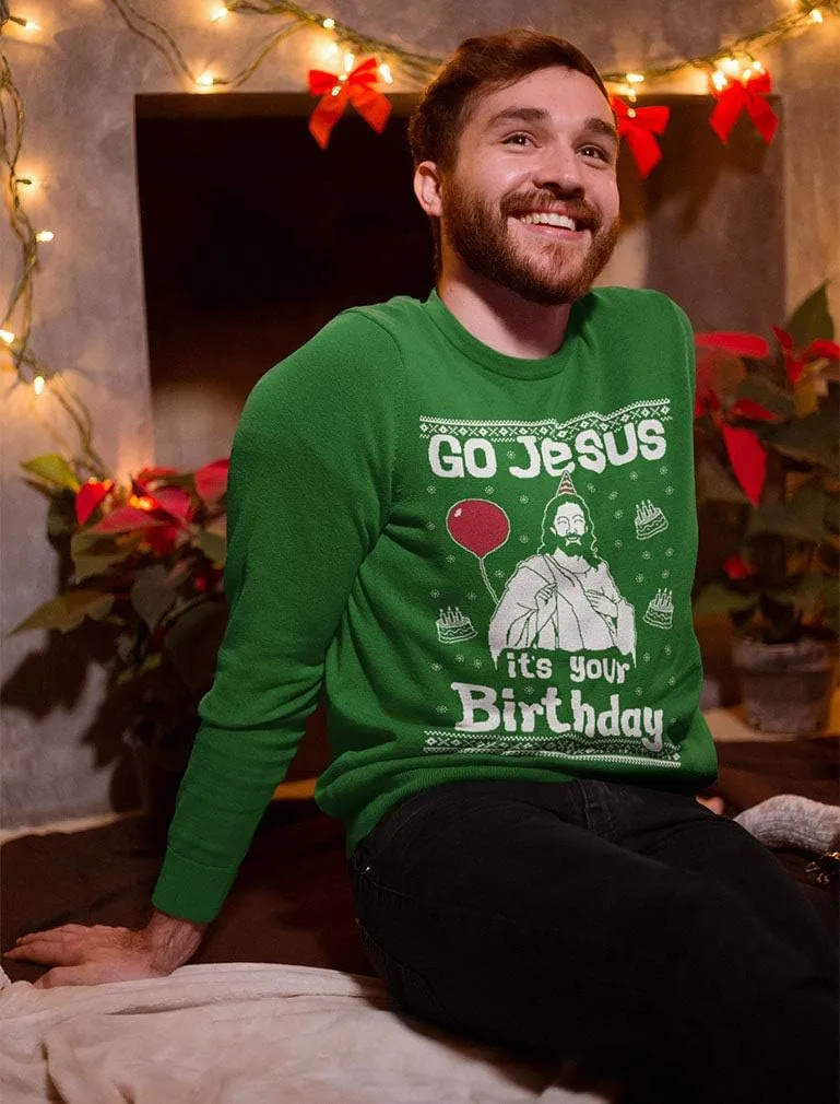 Tstars Jesus Birthday Funny Holiday Xmas Long Sleeve Sweatshirt for Men Women Ugly Christmas Sweater Style
