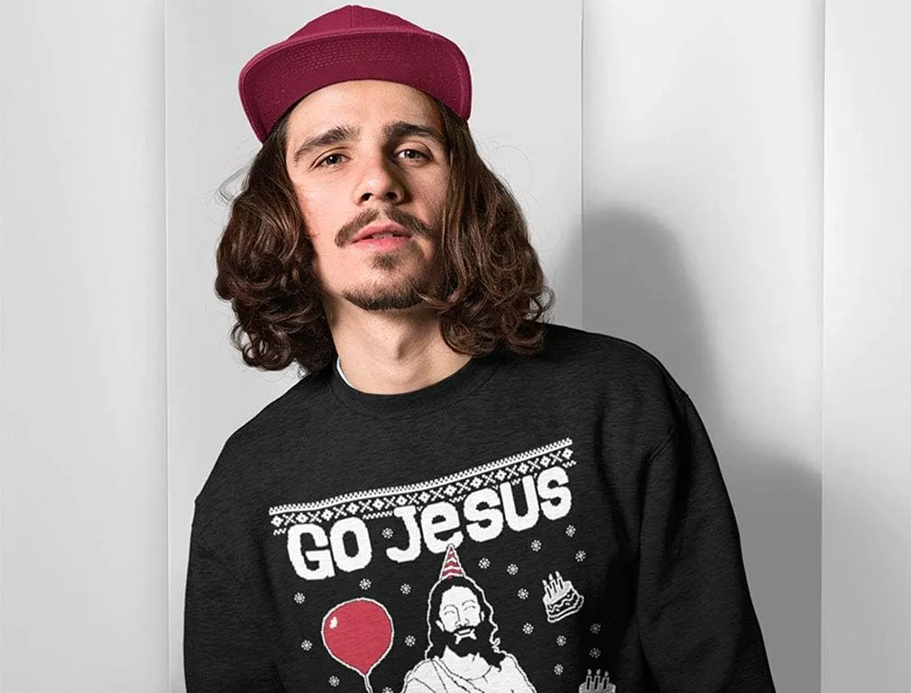 Tstars Jesus Birthday Funny Holiday Xmas Long Sleeve Sweatshirt for Men Women Ugly Christmas Sweater Style