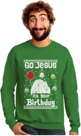Tstars Jesus Birthday Funny Holiday Xmas Long Sleeve Sweatshirt for Men Women Ugly Christmas Sweater Style