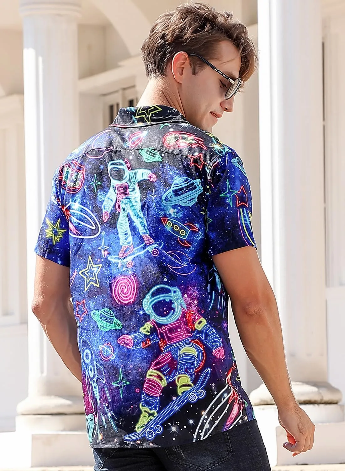 uideazone Mens Funny Hawaiian Shirts 3D Graphic Button Down Short Sleeve Tropical Holiday Beach Aloha Shirt