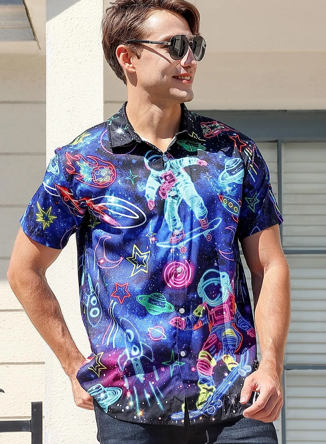 uideazone Mens Funny Hawaiian Shirts 3D Graphic Button Down Short Sleeve Tropical Holiday Beach Aloha Shirt