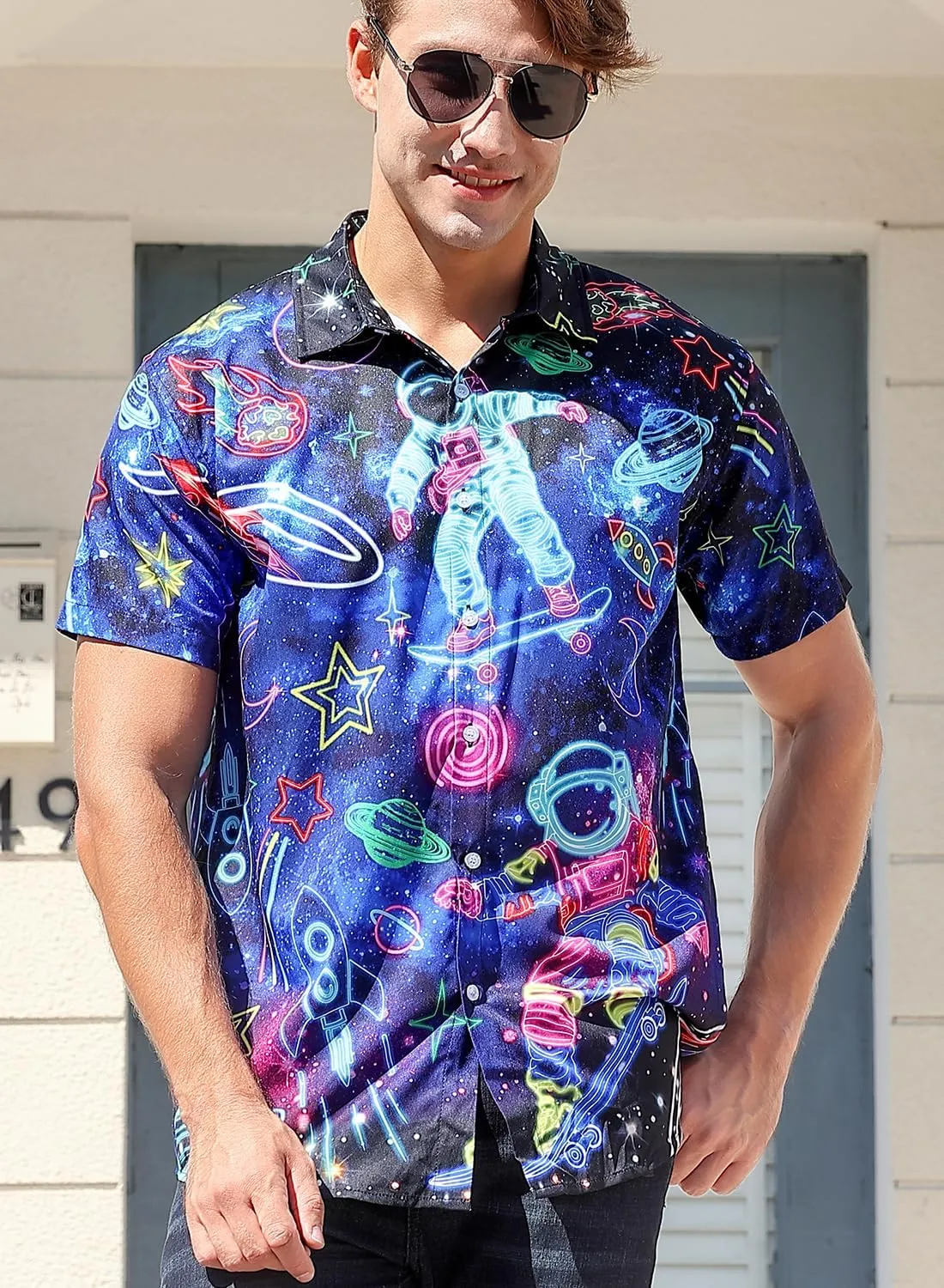 uideazone Mens Funny Hawaiian Shirts 3D Graphic Button Down Short Sleeve Tropical Holiday Beach Aloha Shirt