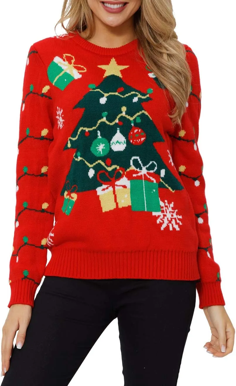 VENTELAN Women's Christmas Sweater Funny Christmas Tree Ugly Pullover Snowflake Long Sleeve Sweater Shirt