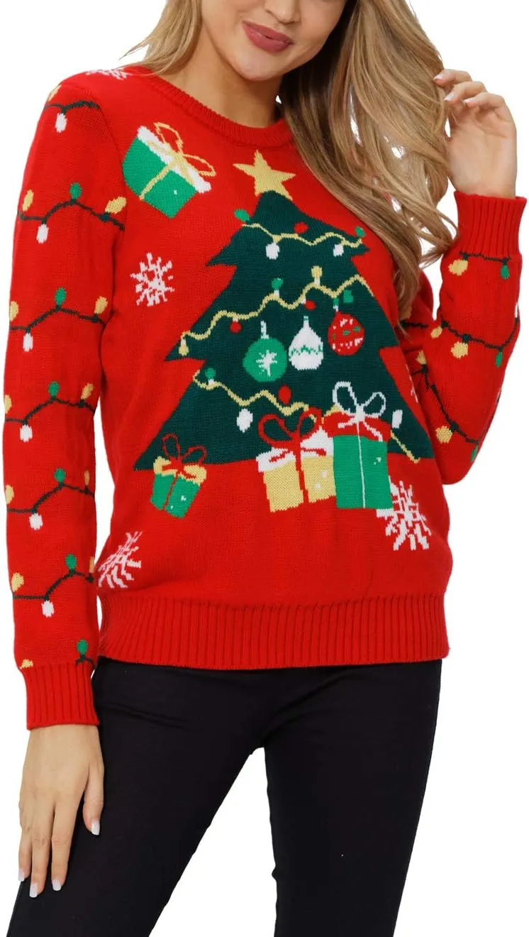VENTELAN Women's Christmas Sweater Funny Christmas Tree Ugly Pullover Snowflake Long Sleeve Sweater Shirt