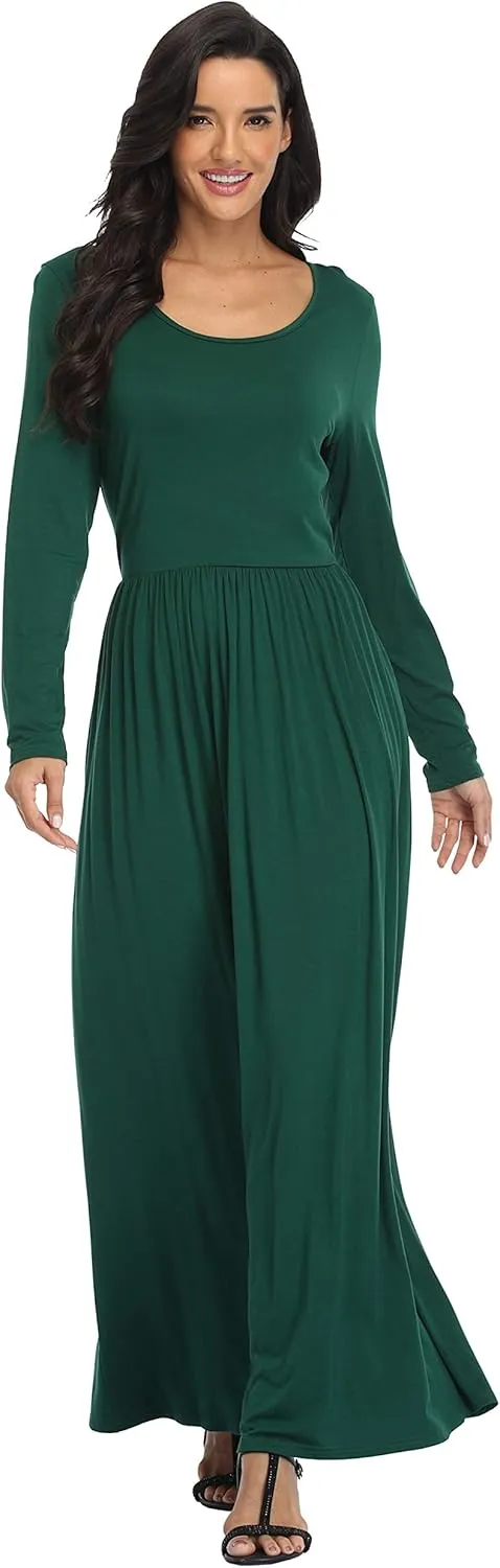 VintageClothing Casual Long Sleeve Maxi Dresses with Pockets for Women Long T Shirt Dress Travel Vacation Outfits