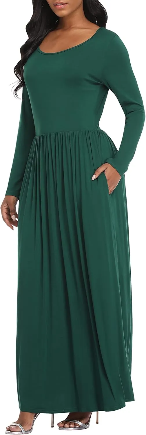VintageClothing Casual Long Sleeve Maxi Dresses with Pockets for Women Long T Shirt Dress Travel Vacation Outfits