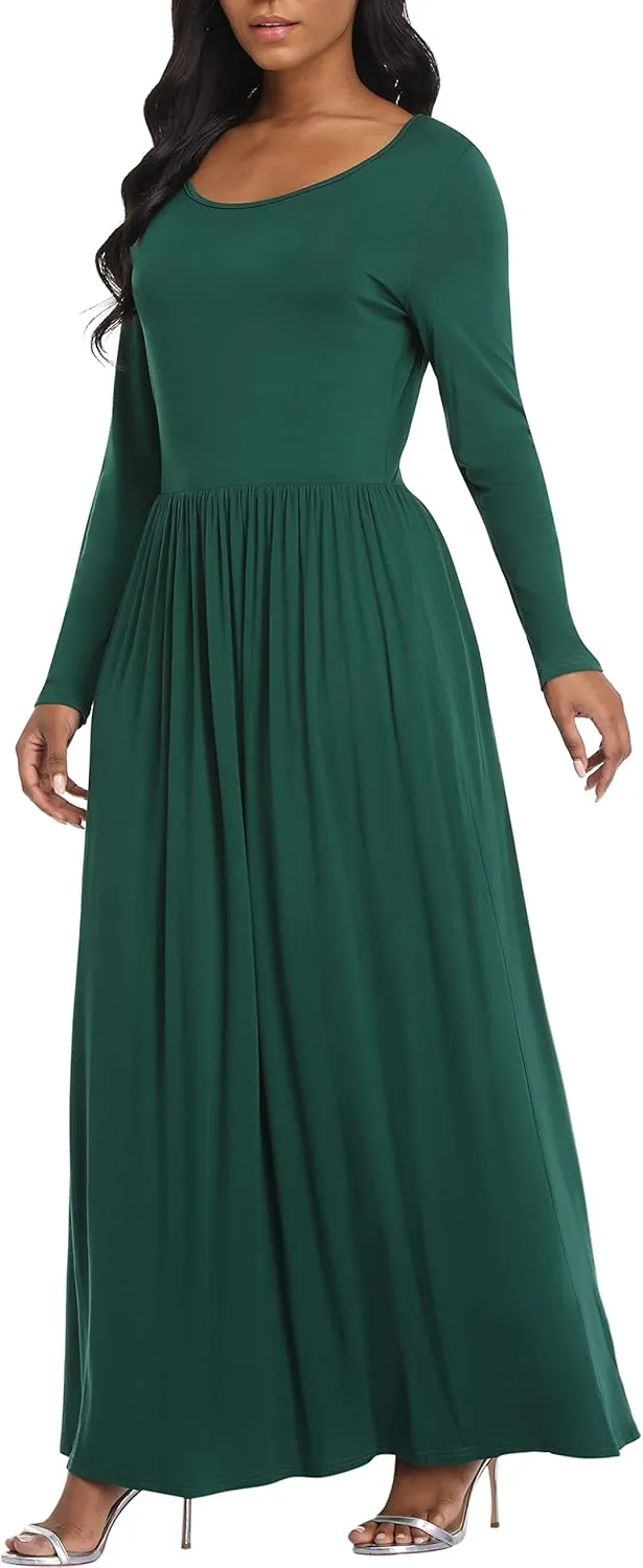 VintageClothing Casual Long Sleeve Maxi Dresses with Pockets for Women Long T Shirt Dress Travel Vacation Outfits