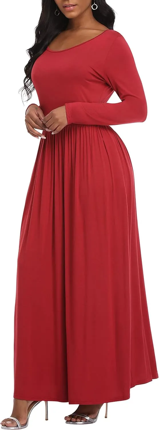 VintageClothing Casual Long Sleeve Maxi Dresses with Pockets for Women Long T Shirt Dress Travel Vacation Outfits