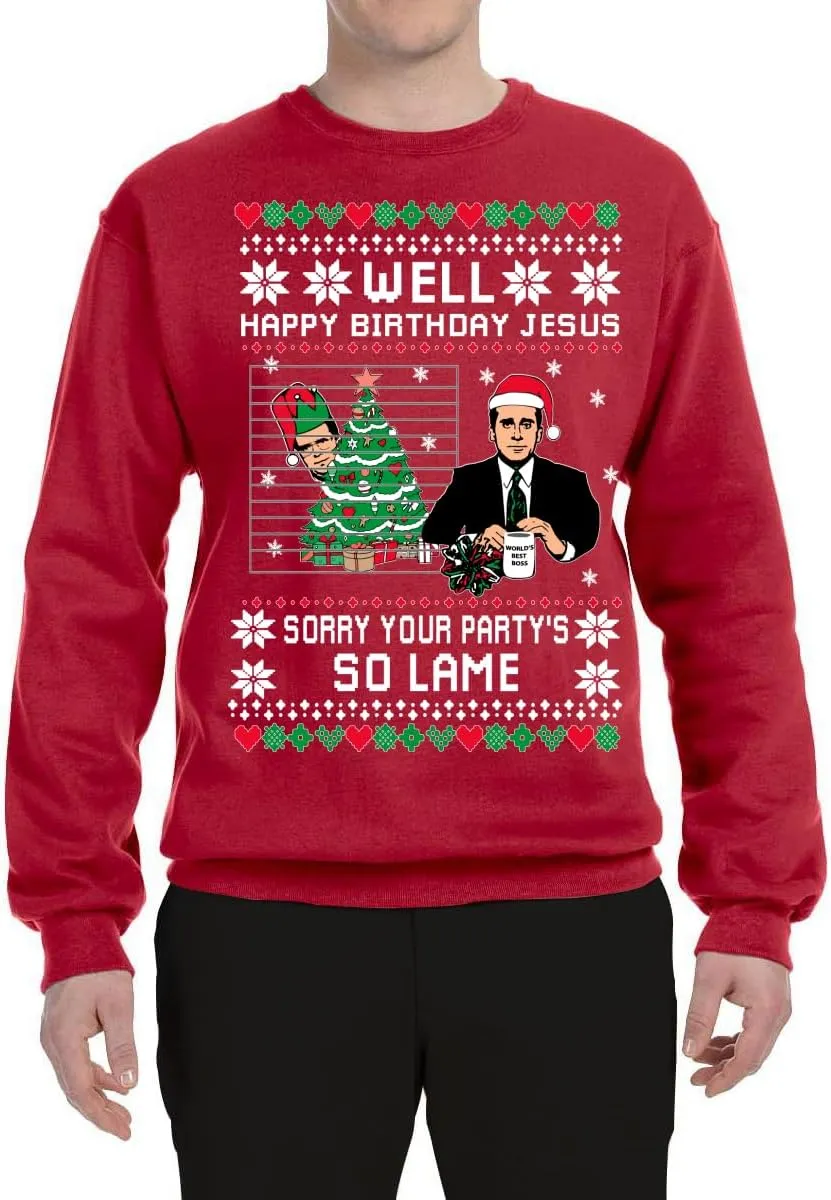 Well Happy Birthday Jesus Ugly Christmas Sweater Mens Womens Crewneck Sweatshirt