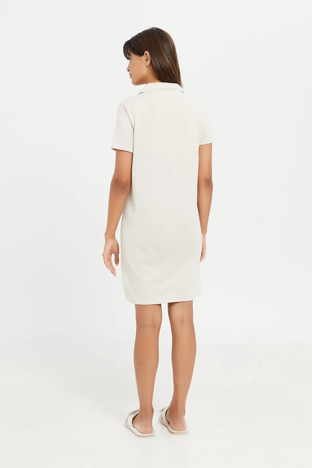 Women Beige Short Sleeves Nighthsirt