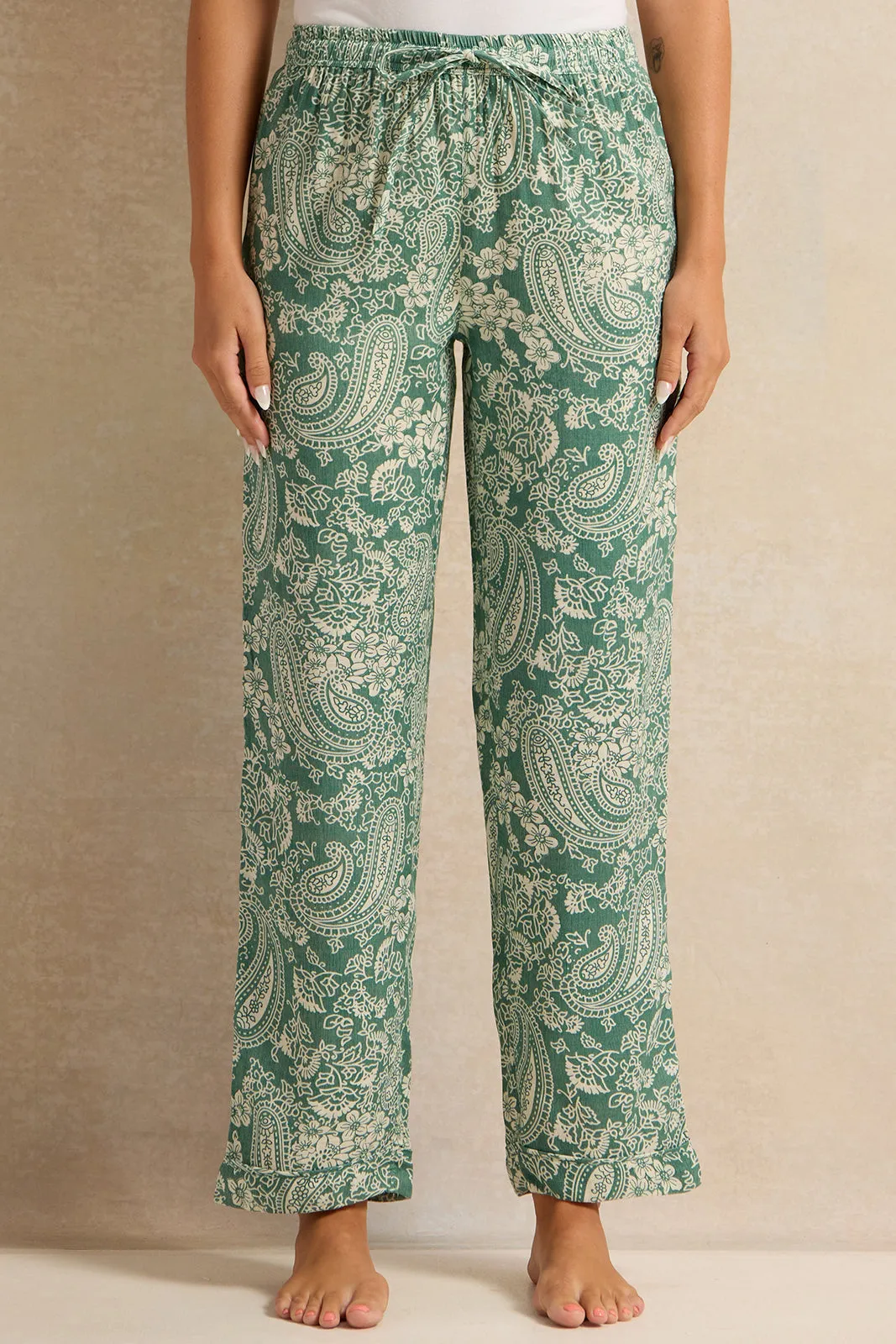 Women Green Printed Short Sleeve Pyjama Set (2 Piece)