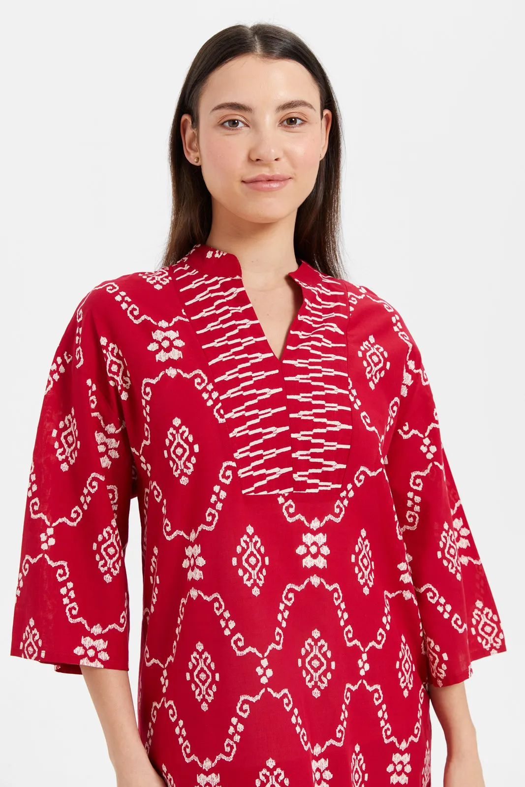 Women Red Printed Kaftan Nightgown