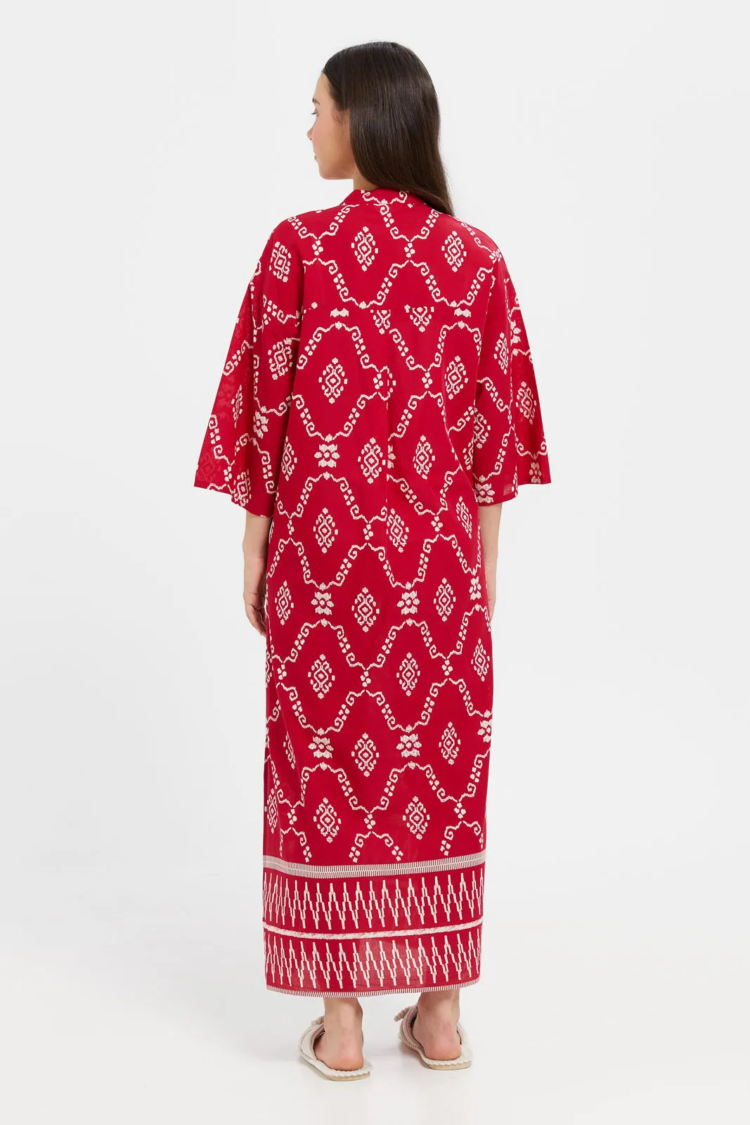 Women Red Printed Kaftan Nightgown