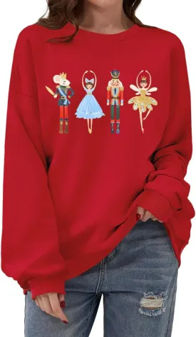Women's Christmas Nutcracker Sweatshirt Crewneck Long Sleeve Shirt Xmas Holiday Pullover Tops