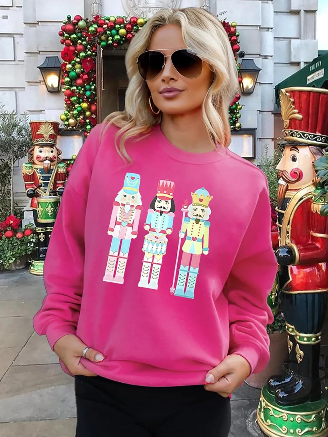 Women's Christmas Nutcracker Sweatshirt Crewneck Long Sleeve Shirt Xmas Holiday Pullover Tops