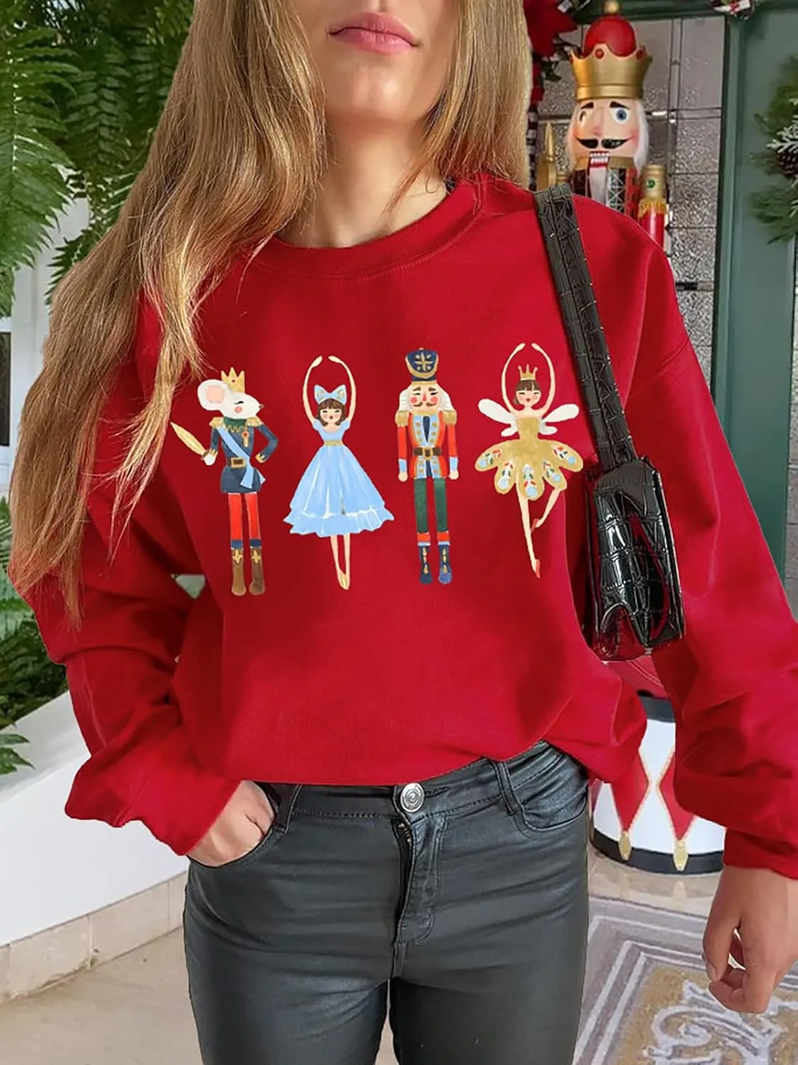 Women's Christmas Nutcracker Sweatshirt Crewneck Long Sleeve Shirt Xmas Holiday Pullover Tops