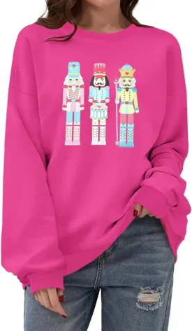 Women's Christmas Nutcracker Sweatshirt Crewneck Long Sleeve Shirt Xmas Holiday Pullover Tops
