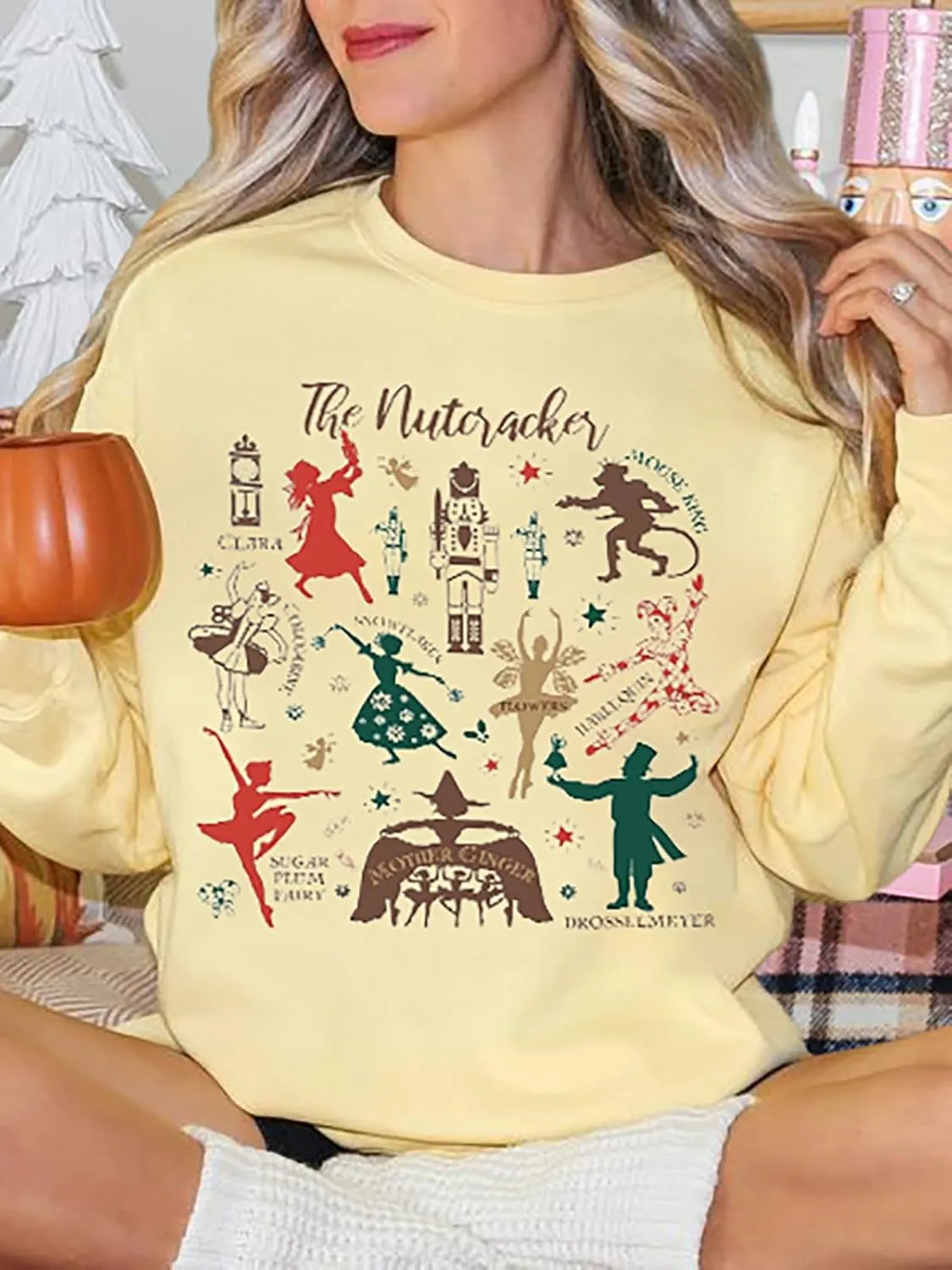 Women's Christmas Nutcracker Sweatshirt Crewneck Long Sleeve Shirt Xmas Holiday Pullover Tops