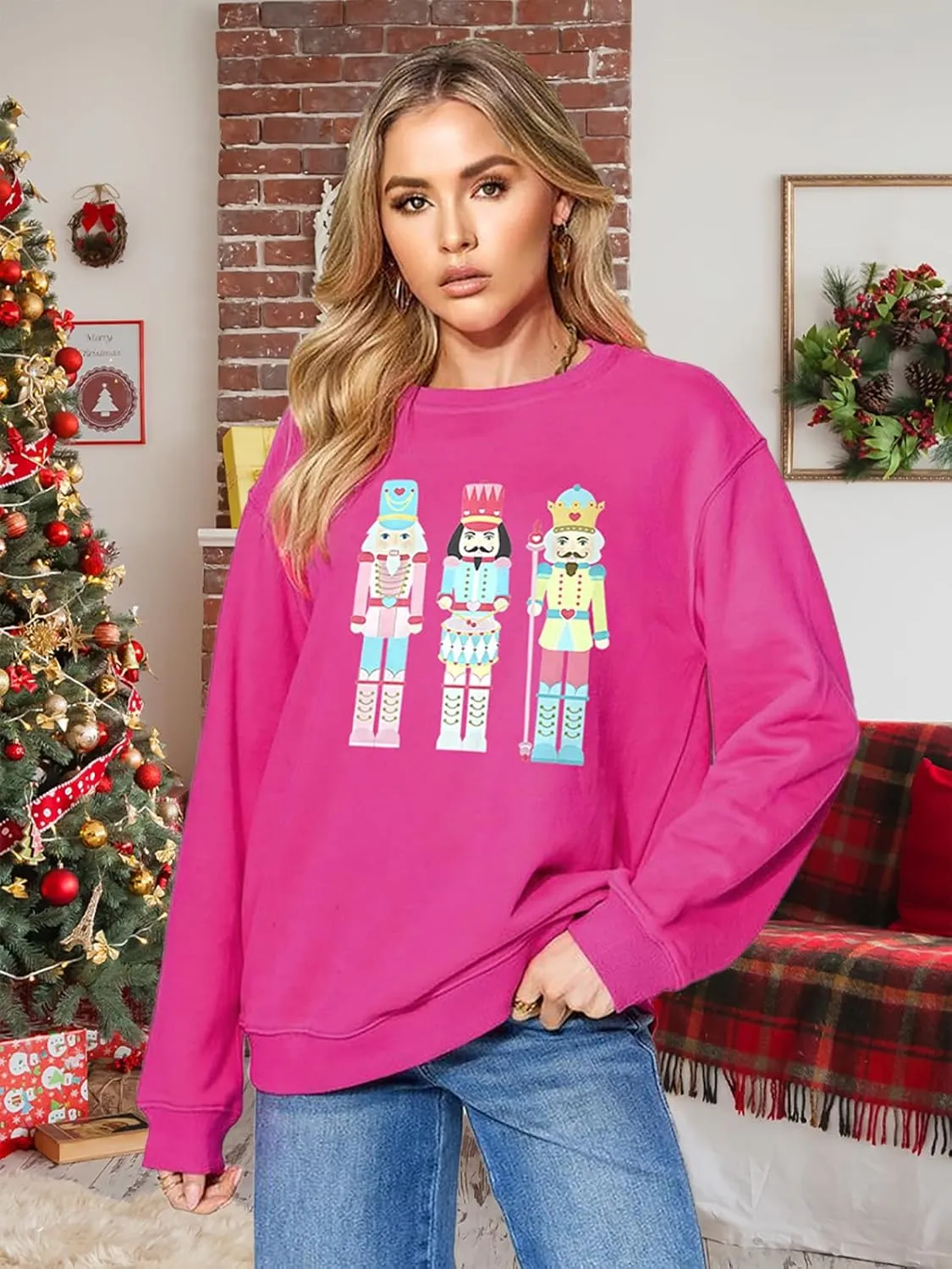 Women's Christmas Nutcracker Sweatshirt Crewneck Long Sleeve Shirt Xmas Holiday Pullover Tops