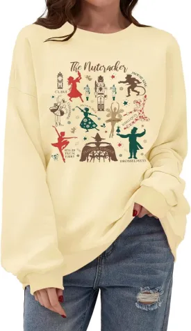 Women's Christmas Nutcracker Sweatshirt Crewneck Long Sleeve Shirt Xmas Holiday Pullover Tops