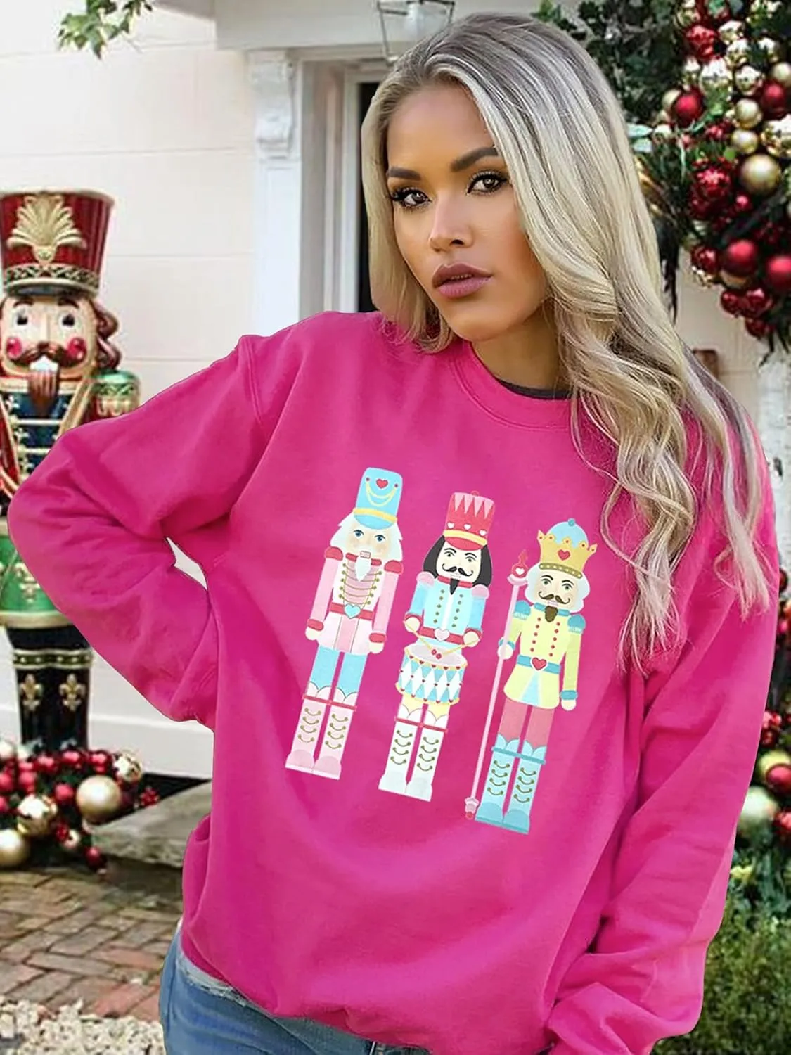 Women's Christmas Nutcracker Sweatshirt Crewneck Long Sleeve Shirt Xmas Holiday Pullover Tops