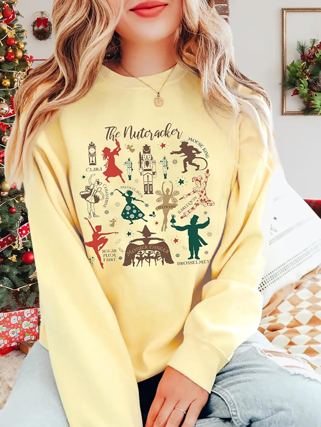 Women's Christmas Nutcracker Sweatshirt Crewneck Long Sleeve Shirt Xmas Holiday Pullover Tops