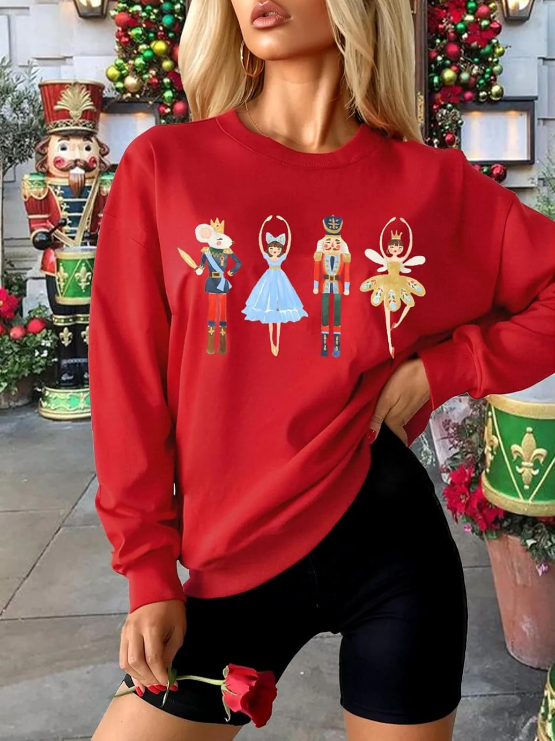 Women's Christmas Nutcracker Sweatshirt Crewneck Long Sleeve Shirt Xmas Holiday Pullover Tops
