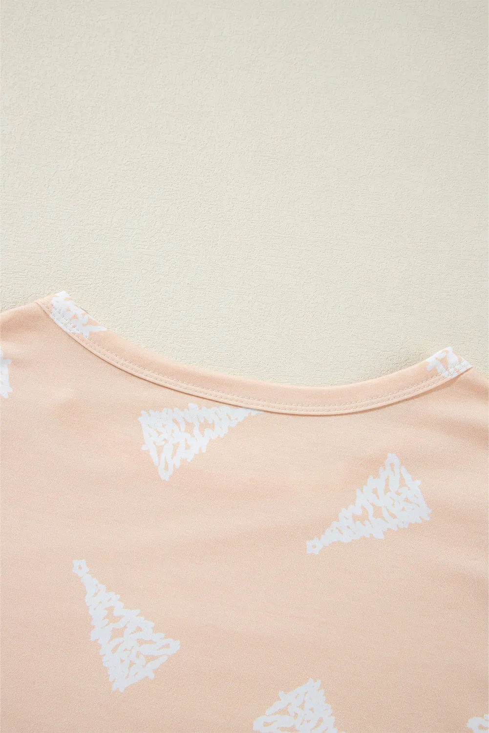 Womens Cozy Apricot Christmas Tree Print Pajama Set