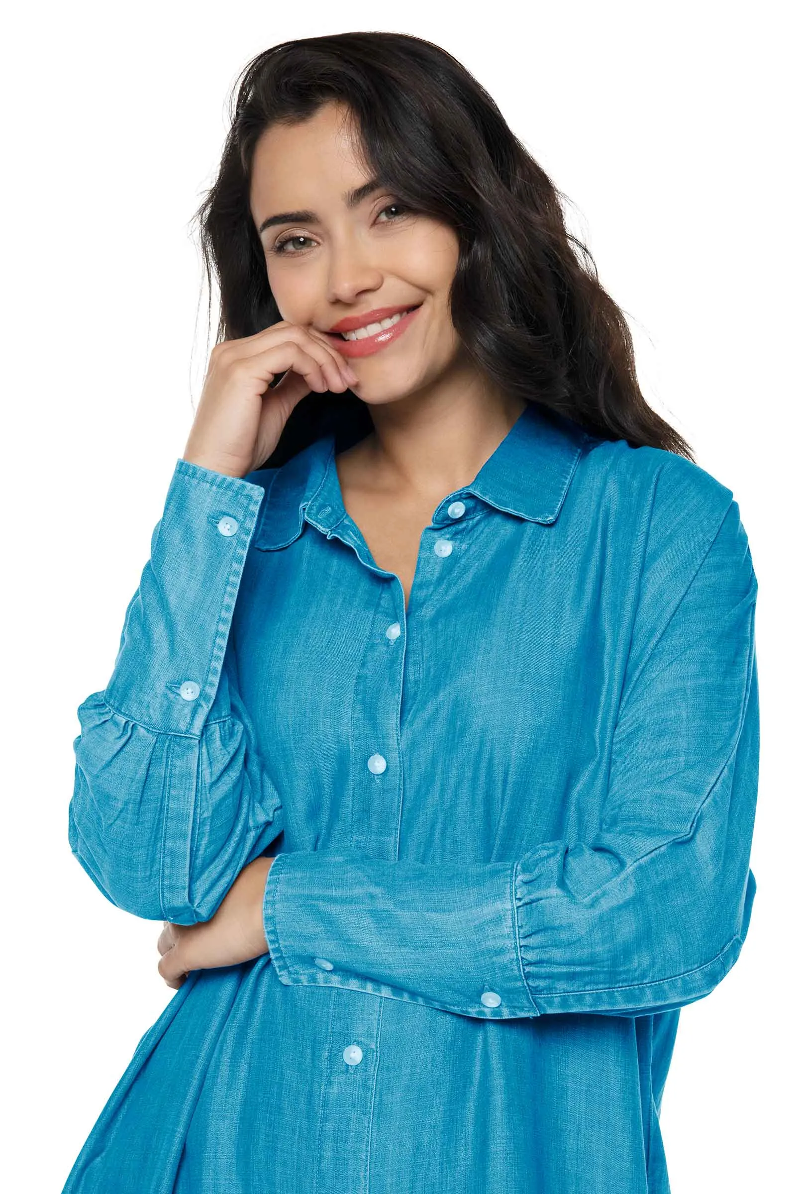 Women's Doral Long Sleeve Button Down Dress  |  Light Indigo Chambray