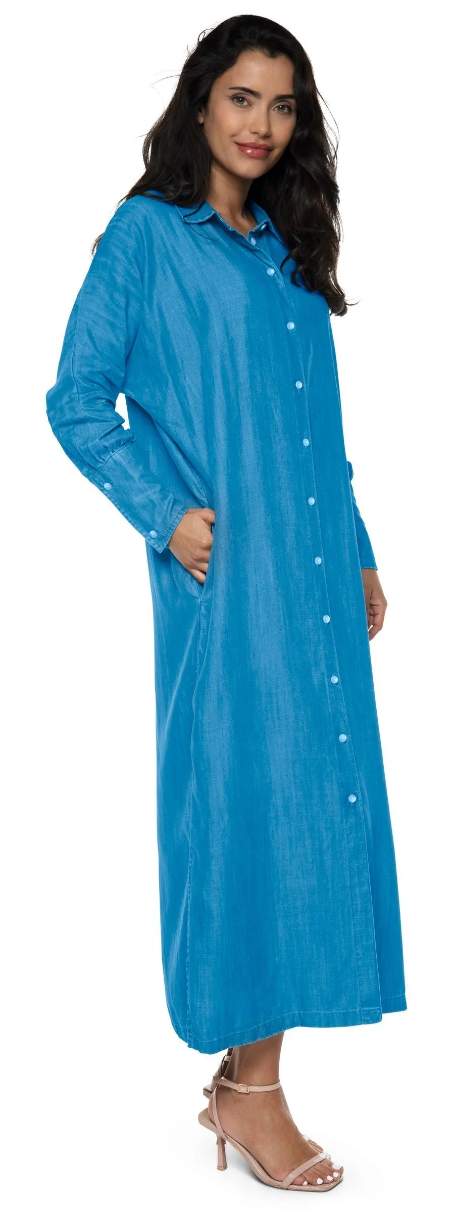 Women's Doral Long Sleeve Button Down Dress  |  Light Indigo Chambray