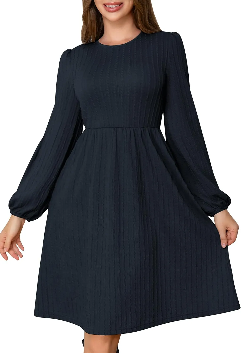 Womens Dresses 2025 Long Sleeve Crew Neck Casual Fall Winter Tunic Dress Mini Wedding Guest Dresses with Pockets