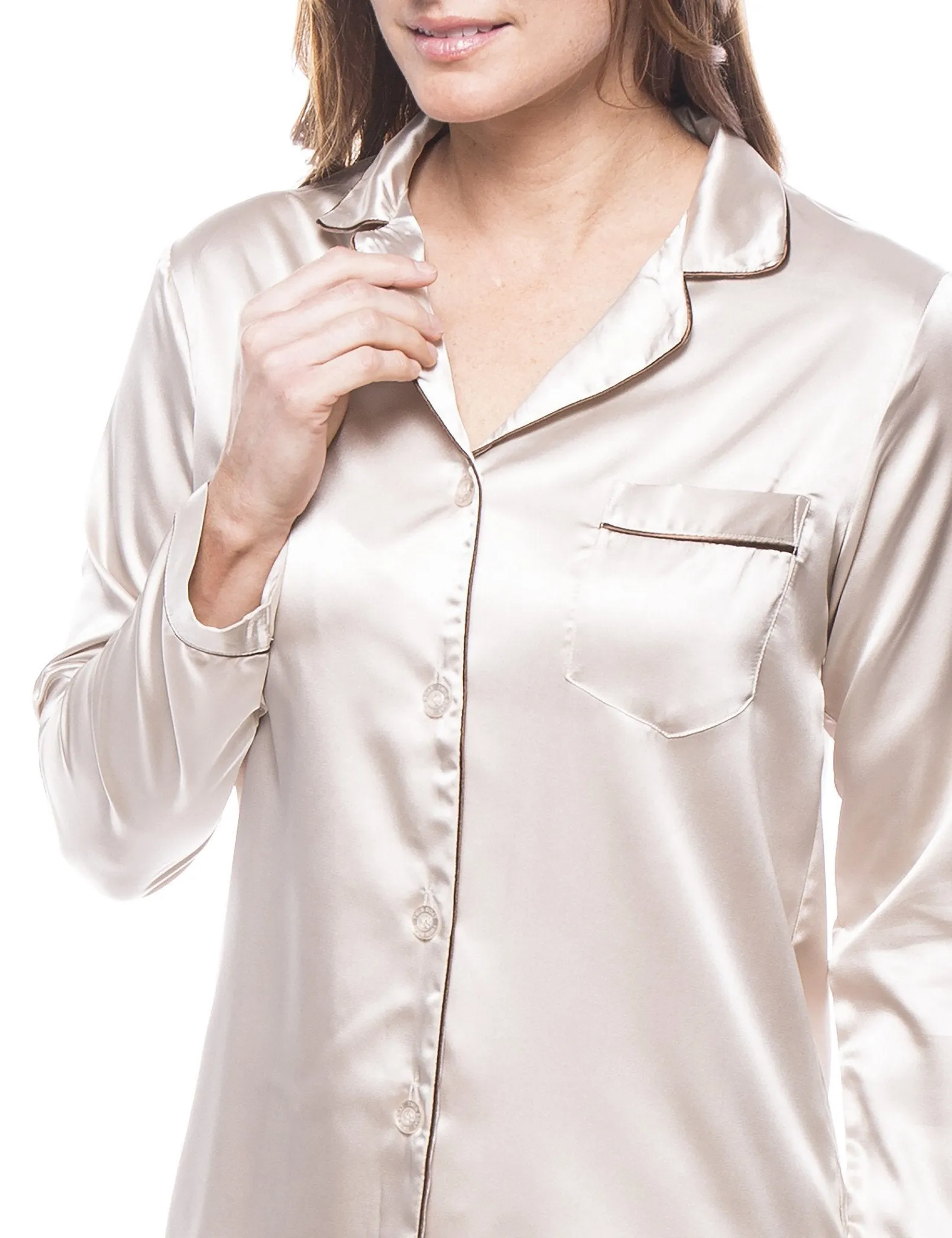 Women's Satin Pajama/Sleepwear Set - Champagne