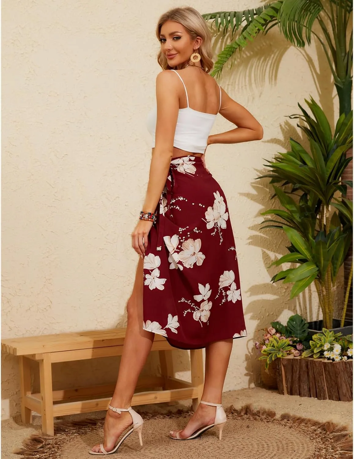 Wrap Skirts for Women Floral Midi High Low Slit Flowy Maxi Skirt 2 Sizes for All