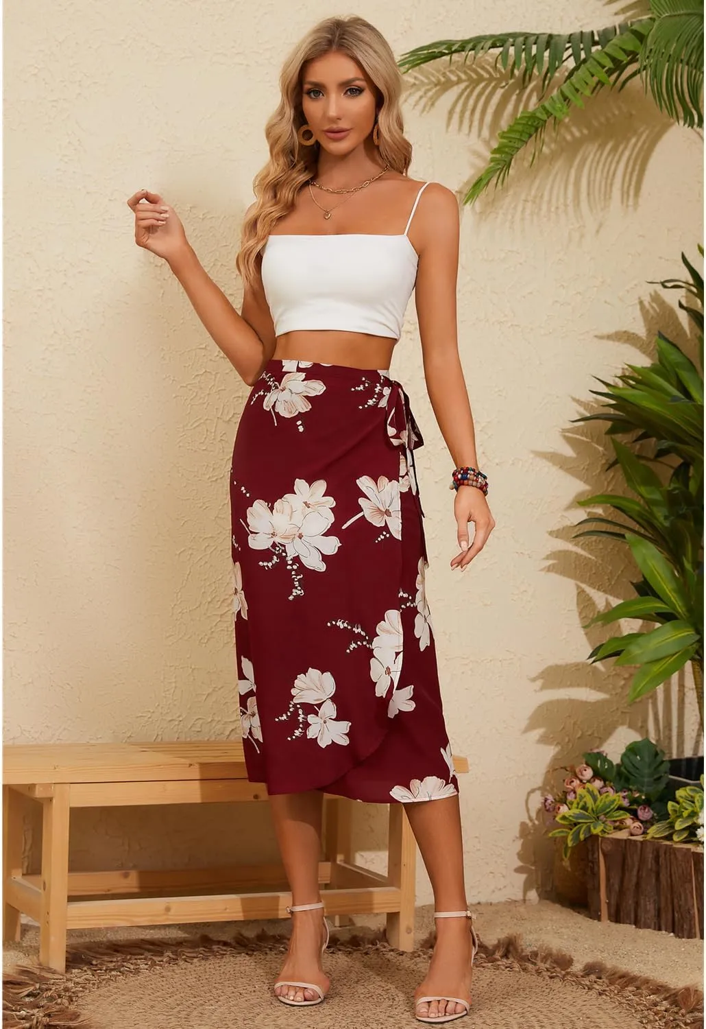 Wrap Skirts for Women Floral Midi High Low Slit Flowy Maxi Skirt 2 Sizes for All
