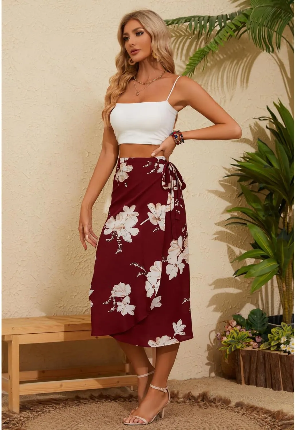 Wrap Skirts for Women Floral Midi High Low Slit Flowy Maxi Skirt 2 Sizes for All