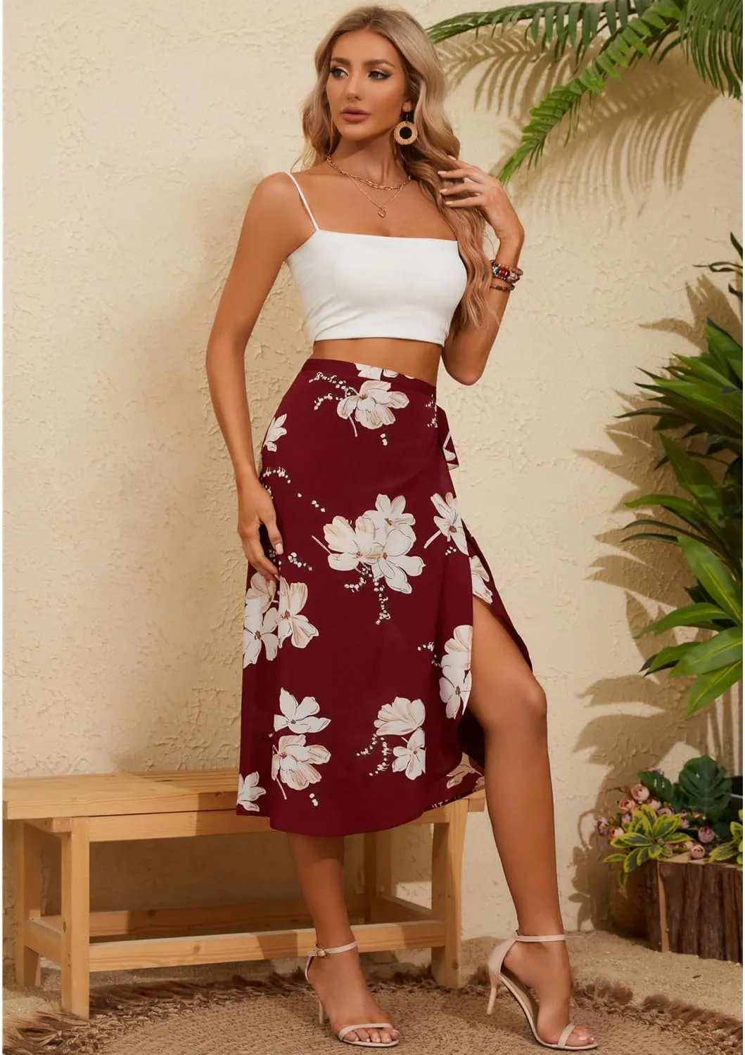 Wrap Skirts for Women Floral Midi High Low Slit Flowy Maxi Skirt 2 Sizes for All