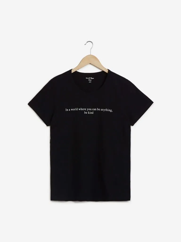 Wunderlove Black Text Print T-Shirt